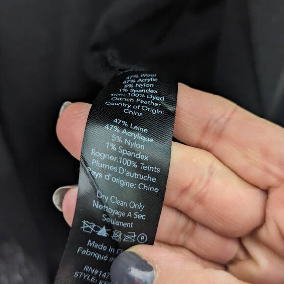 Kobi Halperin Irene Black Long Line Sweater with Ostrich Feather Trim XL New - Picture 7 of 14